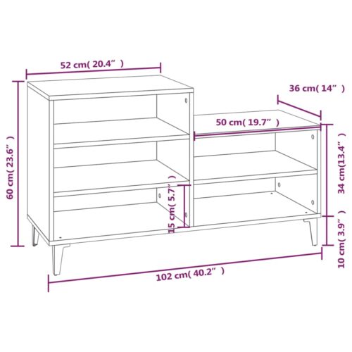 Shoe Cabinet Smoked Oak 102x36x60cm Engineered Wood - Image 9