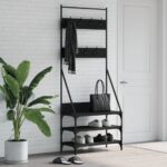 Coat Rack with Shoe Storage Metal Clothes Stand Hanger Closet Hallway Organiser