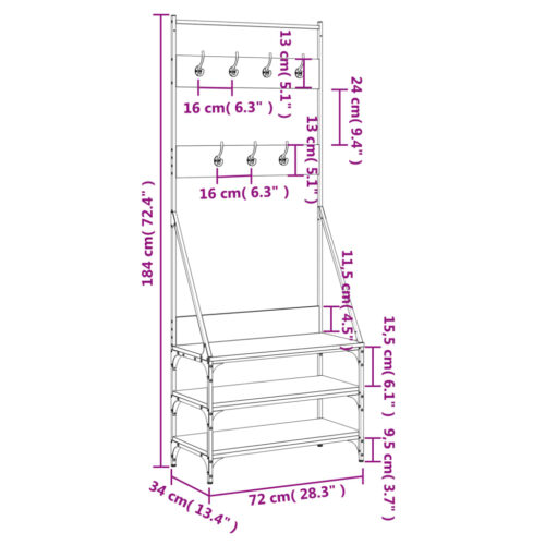 Coat Rack with Shoe Storage Metal Clothes Stand Hanger Closet Hallway Organiser - Image 9