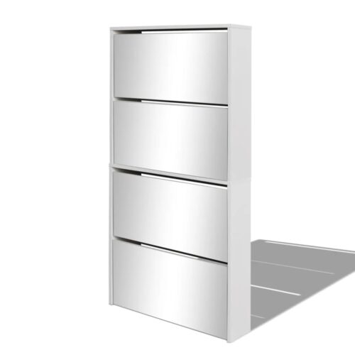 4-Tier Mirror Shoe Cabinet Shoes Storage Shelf Drawers Hallway Cupboard White - Image 2