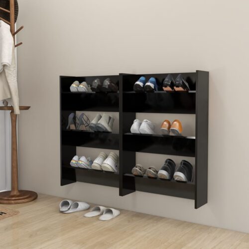 2-Piece Wall Mount Shoe Rack Cabinet Tier Wooden Shelf Storage Hallway Organiser - Image 9