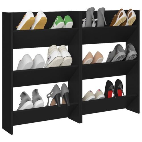 2-Piece Wall Mount Shoe Rack Cabinet Tier Wooden Shelf Storage Hallway Organiser - Image 3