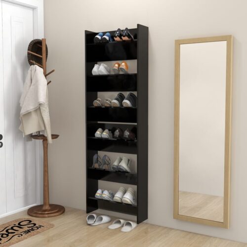 2-Piece Wall Mount Shoe Rack Cabinet Tier Wooden Shelf Storage Hallway Organiser - Image 8
