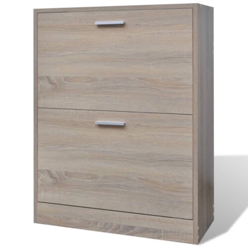 Oak Look Wooden Shoe Cabinet with 2 Compartments - Image 2