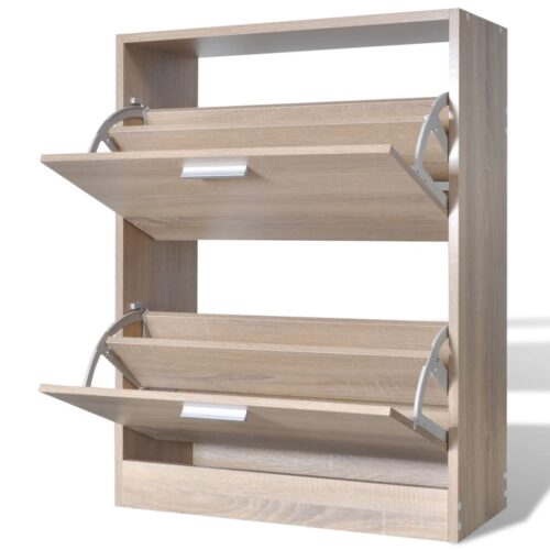 Oak Look Wooden Shoe Cabinet with 2 Compartments - Image 4