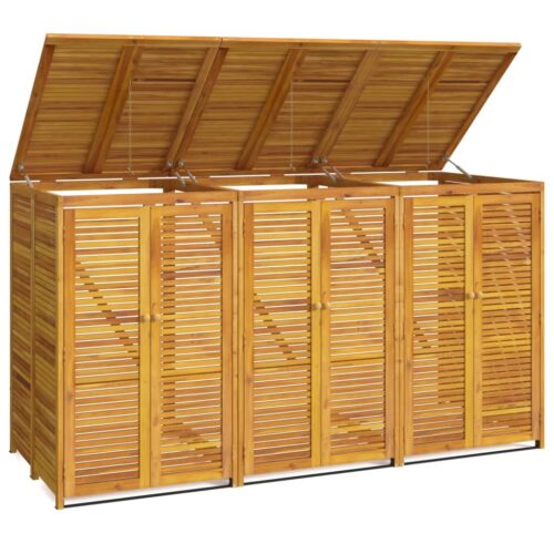 Triple Garbage Bin Shed 210x89x117cm Wood Outdoor Garbage Garden Storage Box
