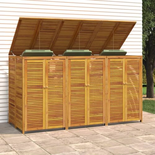 Triple Garbage Bin Shed 210x89x117cm Wood Outdoor Garbage Garden Storage Box - Image 3