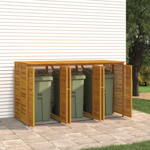 Triple Garbage Bin Shed 210x89x117cm Wood Outdoor Garbage Garden Storage Box - Image 4