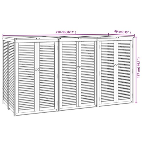 Triple Garbage Bin Shed 210x89x117cm Wood Outdoor Garbage Garden Storage Box - Image 8