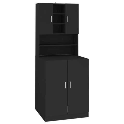 Washing Machine Cabinet Storage Shelf Rack Wooden Laundry Bathroom Organiser Black - Image 2