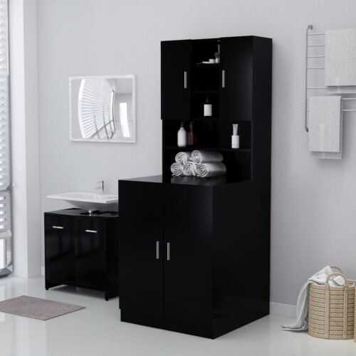 Washing Machine Cabinet Storage Shelf Rack Wooden Laundry Bathroom Organiser Black - Image 3