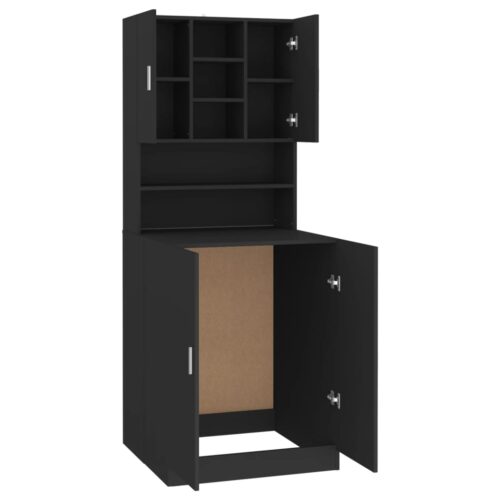 Washing Machine Cabinet Storage Shelf Rack Wooden Laundry Bathroom Organiser Black - Image 5