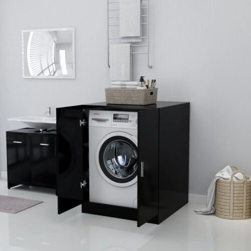 Washing Machine Cabinet Storage Shelf Rack Wooden Laundry Bathroom Organiser Black - Image 8