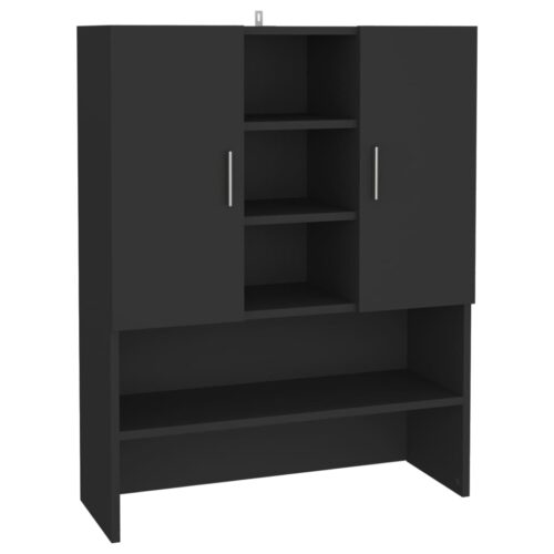Washing Machine Cabinet Storage Shelf Rack Wooden Laundry Bathroom Organiser Black - Image 10