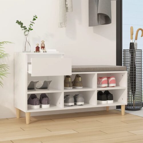 Shoe Cabinet White 102x36x60cm Engineered Wood - Image 3