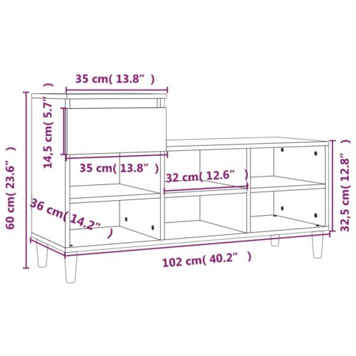 Shoe Cabinet White 102x36x60cm Engineered Wood - Image 11