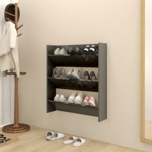Wall Shoe Cabinet High Gloss Grey 80x18x90cm Engineered Wood