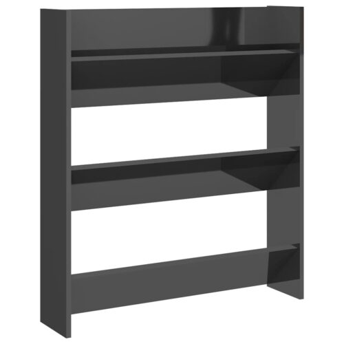 Wall Shoe Cabinet High Gloss Grey 80x18x90cm Engineered Wood - Image 2