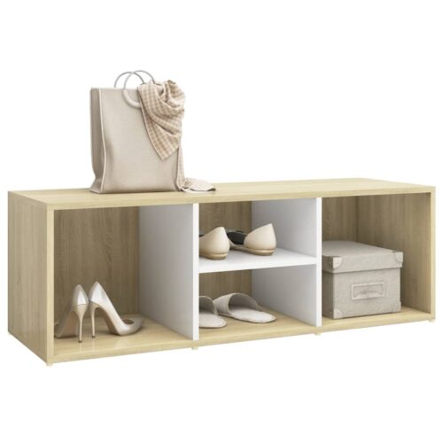 Shoe Storage Bench White Sonoma Oak 105x35x35cm Engineered Wood - Image 3