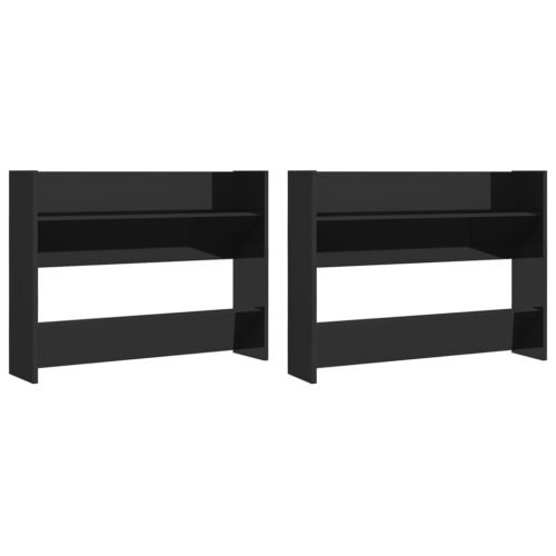 Wall Shoe Cabinets 2pcs High Gloss Black 80x18x60cm Engineered Wood - Image 2