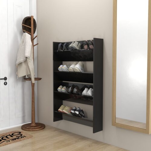 Wall Shoe Cabinets 2pcs High Gloss Black 80x18x60cm Engineered Wood - Image 3
