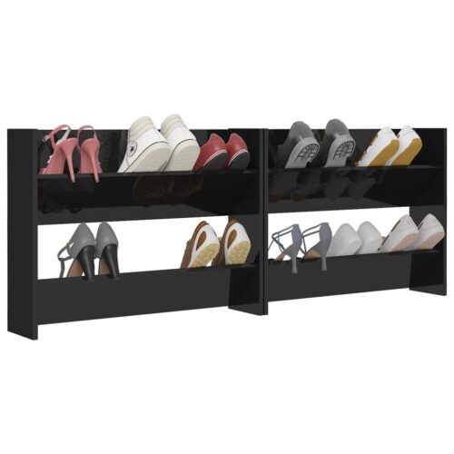 Wall Shoe Cabinets 2pcs High Gloss Black 80x18x60cm Engineered Wood - Image 4