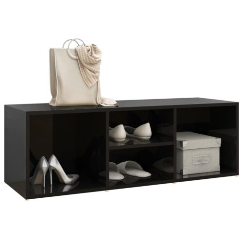Shoe Storage Bench High Gloss Black 105x35x35cm Engineered Wood - Image 3