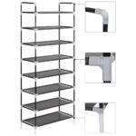 Shoe Rack with 8 Shelves Metal Non-woven Fabric Black