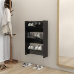 Wall Shoe Cabinet High Gloss Black 60x18x90cm Engineered Wood