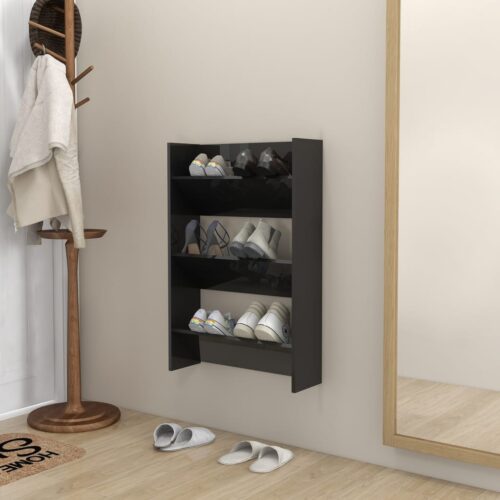 Wall Shoe Cabinet High Gloss Black 60x18x90cm Engineered Wood