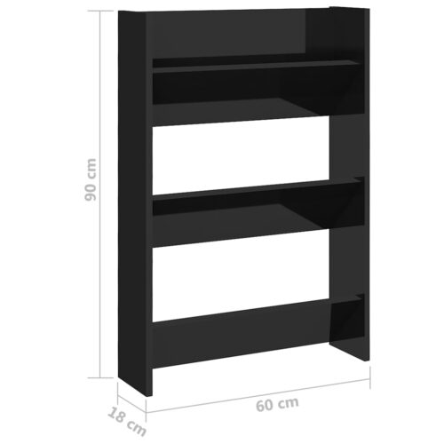 Wall Shoe Cabinet High Gloss Black 60x18x90cm Engineered Wood - Image 6