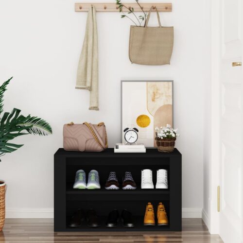 Wooden Shoe Cabinet Shoes Storage Bench Rack Shelf Hallway Table Organiser Black - Image 3