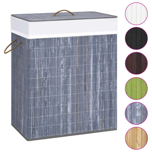 Bamboo Laundry Basket with 2 Sections Grey 100 L - Image 2
