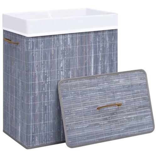 Bamboo Laundry Basket with 2 Sections Grey 100 L - Image 3