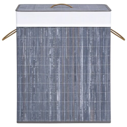 Bamboo Laundry Basket with 2 Sections Grey 100 L - Image 4