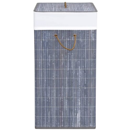 Bamboo Laundry Basket with 2 Sections Grey 100 L - Image 5