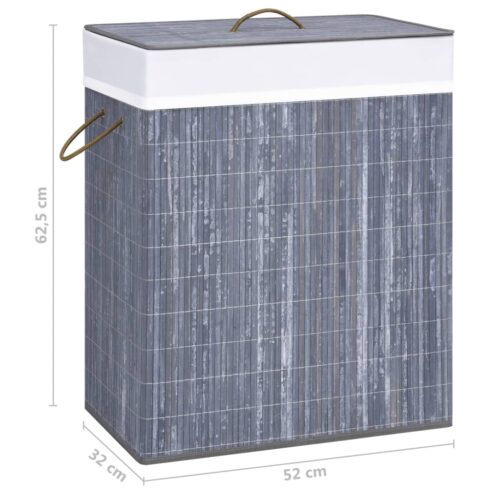 Bamboo Laundry Basket with 2 Sections Grey 100 L - Image 9