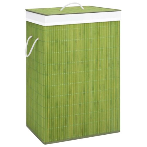 Bamboo Laundry Basket with Single Section Green - Image 2