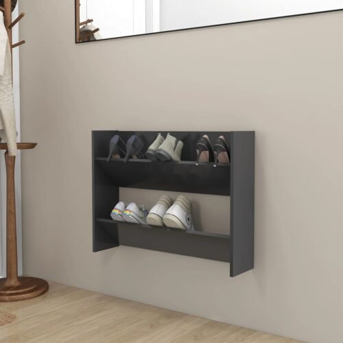 Wall Shoe Cabinet Grey 80x18x60cm Engineered Wood