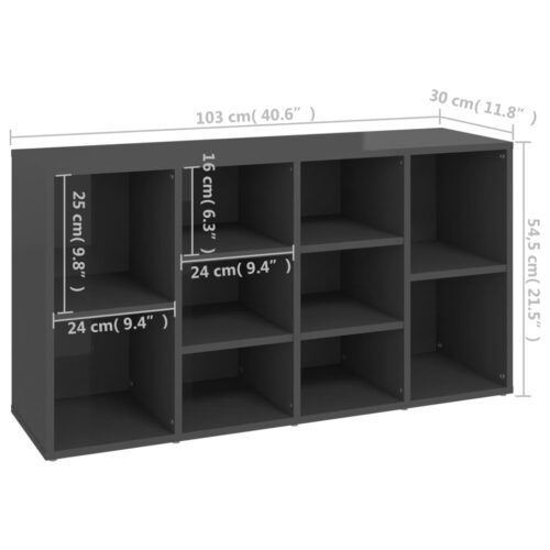 Shoe Bench High Gloss Grey 103x30x54.5cm Engineered Wood - Image 7