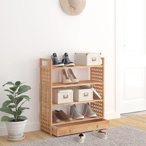 Shoe Rack with Drawer 70x27x81cm Solid Wood Walnut - Image 3