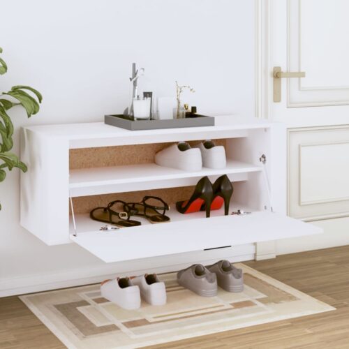 Wall Shoe Cabinet White 100x35x38cm Engineered Wood - Image 3