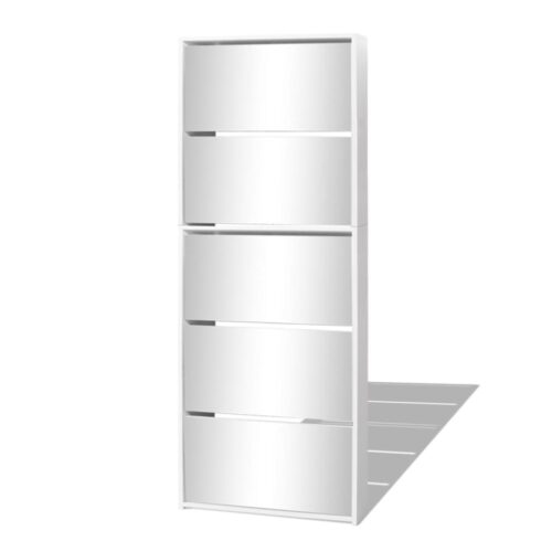 5-Tier Mirror Shoe Cabinet Shoes Storage Shelf Drawers Hallway Cupboard White - Image 2