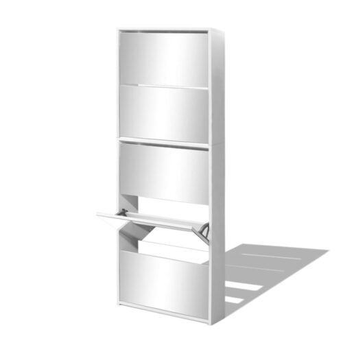5-Tier Mirror Shoe Cabinet Shoes Storage Shelf Drawers Hallway Cupboard White