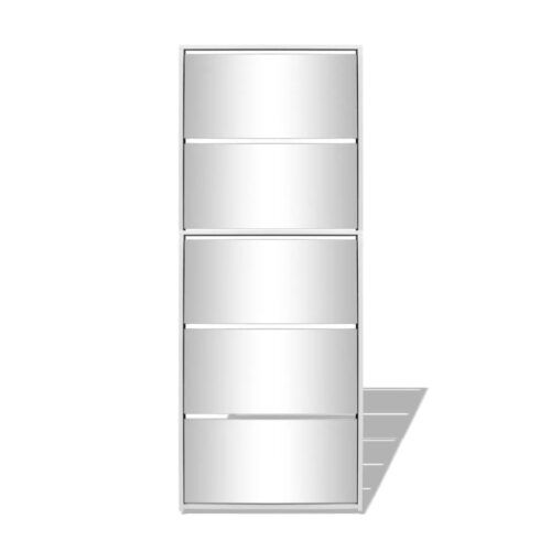 5-Tier Mirror Shoe Cabinet Shoes Storage Shelf Drawers Hallway Cupboard White - Image 4
