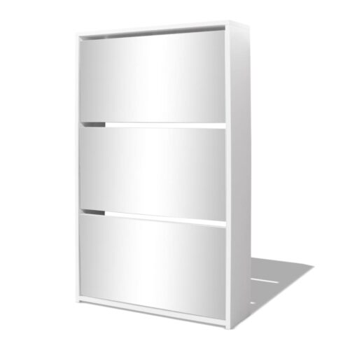 3-Tier Mirror Shoe Cabinet Storage Shelf Drawers Hallway Cupboard Organizer White - Image 2