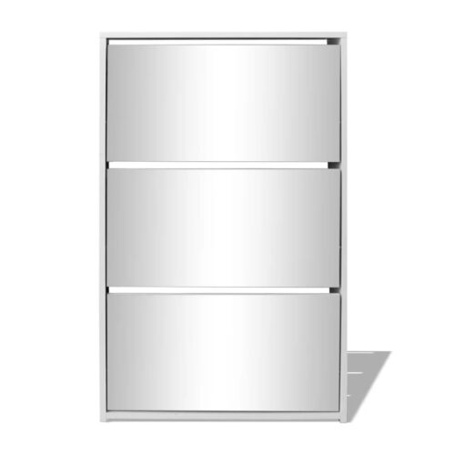 3-Tier Mirror Shoe Cabinet Storage Shelf Drawers Hallway Cupboard Organizer White - Image 3