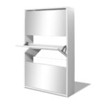 3-Tier Mirror Shoe Cabinet Storage Shelf Drawers Hallway Cupboard Organizer White