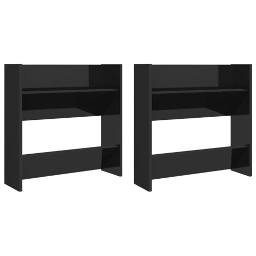 Wall Shoe Cabinets 2pcs High Gloss Black 60x18x60cm Engineered Wood - Image 2