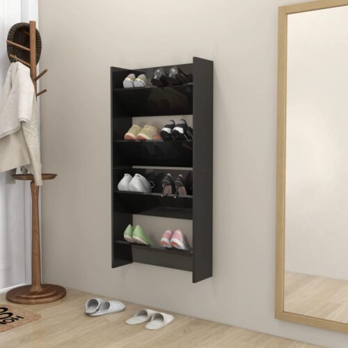 Wall Shoe Cabinets 2pcs High Gloss Black 60x18x60cm Engineered Wood - Image 3